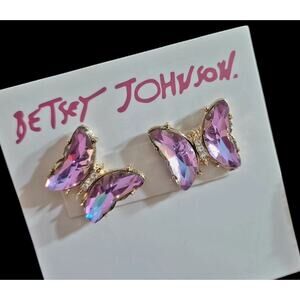 Lilac butterflies stud earrings gold tone lightweight rhinestones Cute 🦋